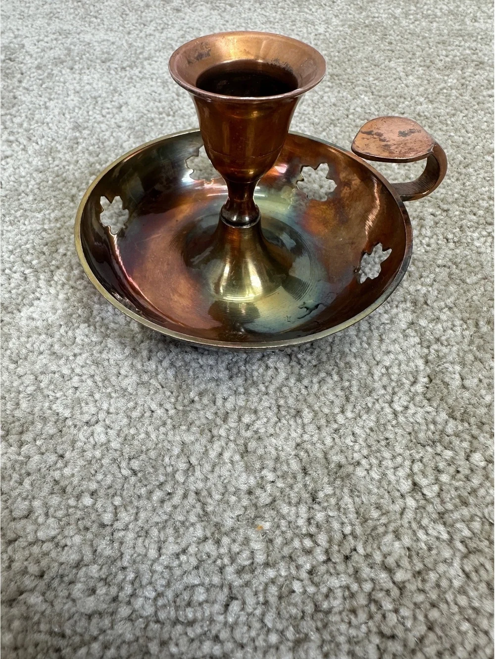 Vintage Copper & Brass Chamberstick Candleholder Finger Loop Cottagecore